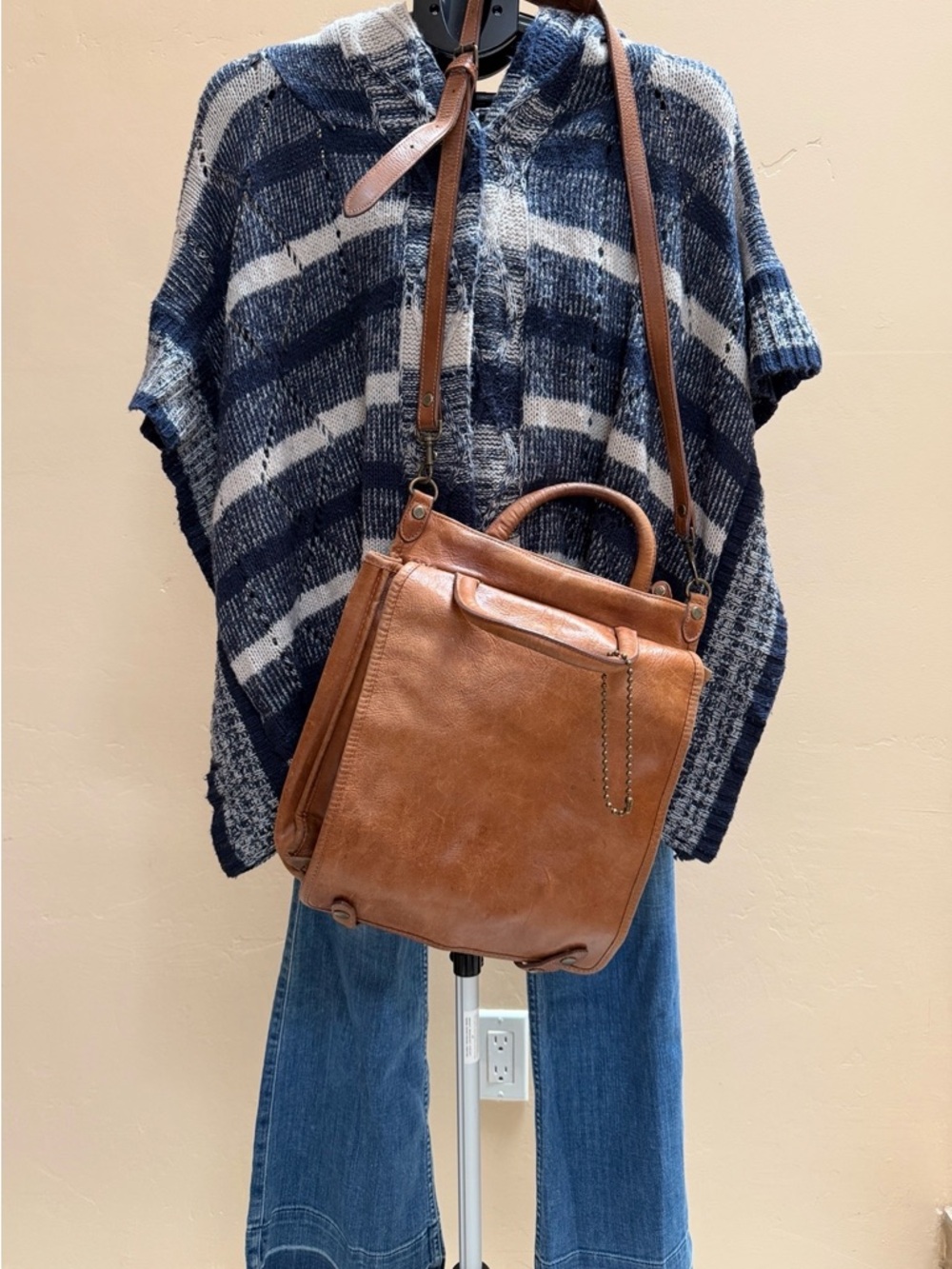 Vintage Wilson Leather Convertible Crossbody Tote Bag in Cognac